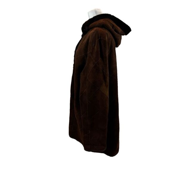 Ladies Marco Gianotti Suede and Shearling Hooded Parka Size Large - Picture 2 of 16
